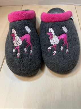 Dafna Pink Poodle Gray Brushed Fleece Slippers w/ Pink Trim Women’s Size 39/40